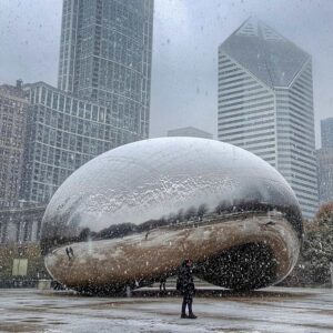 Cloud Gate, the Bean in Chicago snow storm